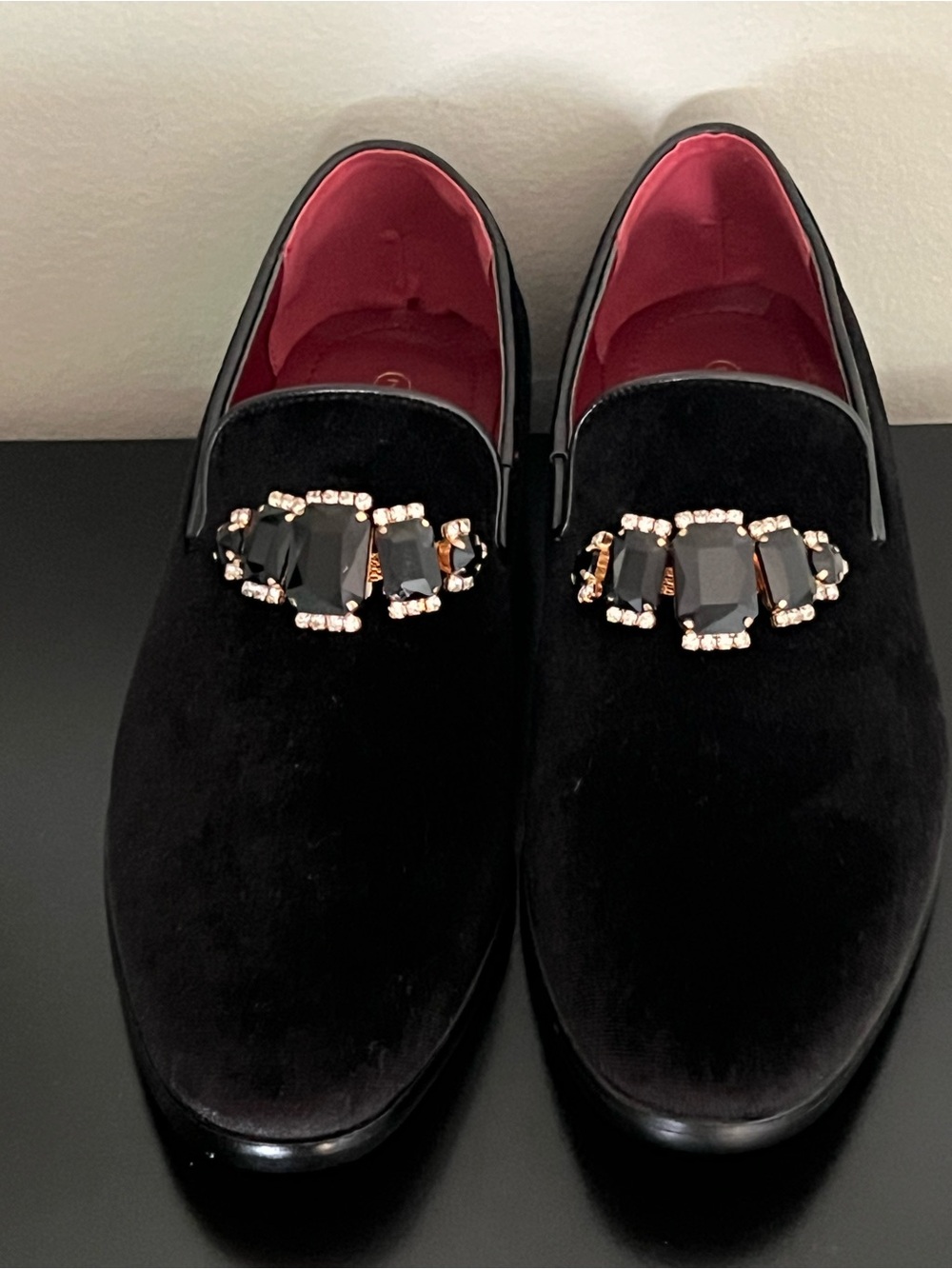 Men's Black Velvet Embellished Loafers